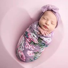 新生儿摄影道具 宝宝拍照花朵裹布 婴儿摄影弹力花色包裹巾