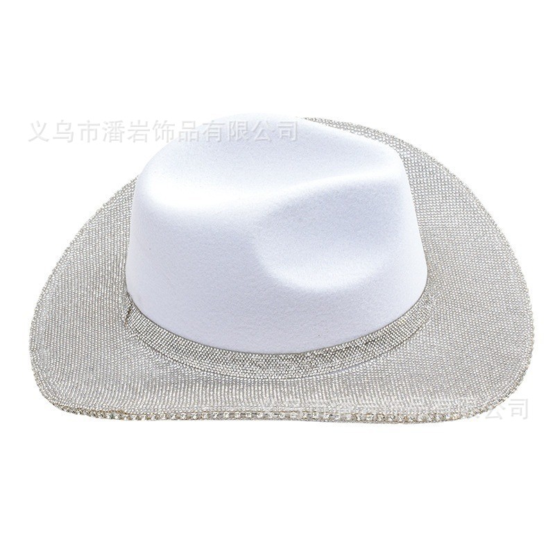 Europa y los Estados Unidos nuevos sombreros festivos de vaquero con bordos de moda sombreros de lana espectáculo de baile de diamantes grandes bordes de sombrero occidental