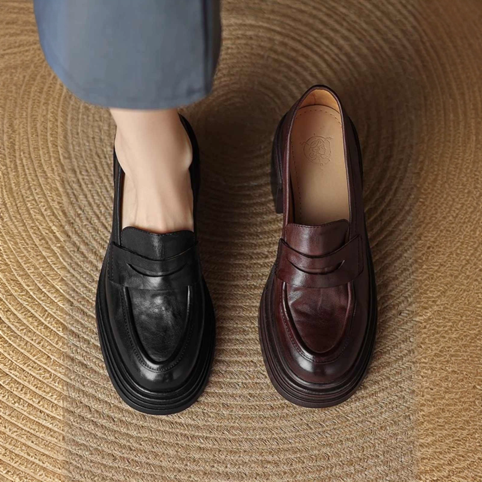 Мягкий кожаный французский винтажный туфли на высоком каблуке 2025 новая весна и осень