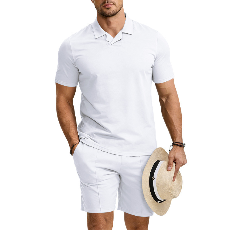 Men's Quick-Dry Short Sleeve Shirt & Shorts Set, Casual Sportswear With Collar For Summer Outdoor Activities, Lightweight Polyester Activewear_viptrois.com