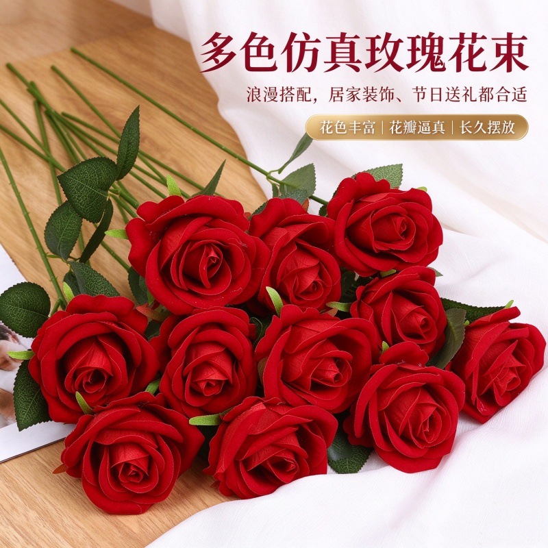 Velvet Artificial Rose Flower Single Stem, Wedding Decoration Flower Arrangement, Fake Flower, Home Decor Velvet Rose Manufacturer