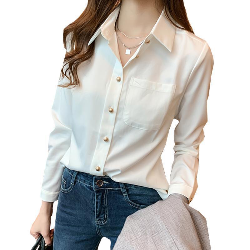春と秋の新商品のシフォンの白いシャツの女性の長袖のゆったりとした職業服のシャツのデザイン感があります。|undefined