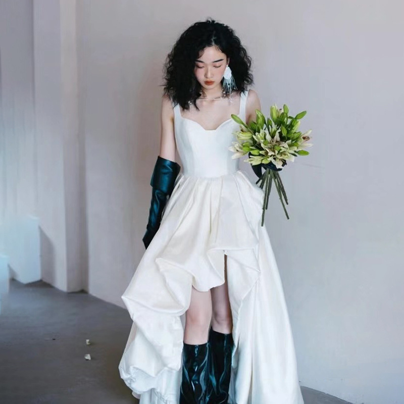 Abito da sposa con spalline alla francese 2026, nuovo abito da viaggio elegante e leggero in raso di alta qualità, stile Mori, per donna_voghion.com