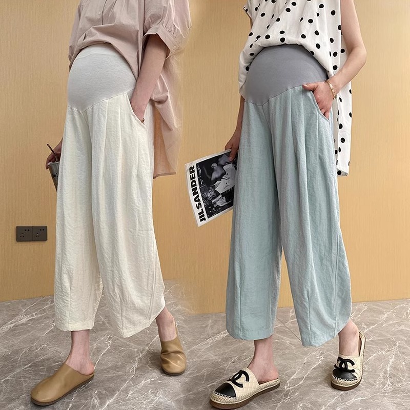 Maternity Pants Summer Thin Outerwear Ice Silk Carrot Pants New Plus Size for Chubby Women 100kg Loose Casual Cropped Pants