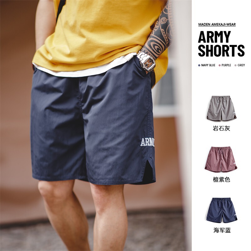 Madden Tooling American Style Vintage ARMY Training Sports Shorts Thin Letter Embroidered Straight Quarterly Pants Men's Summer