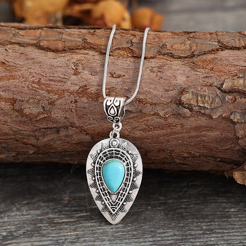 Ethnic Style Water Droplets Alloy Inlay Turquoise Women's Pendant Necklace display picture 2