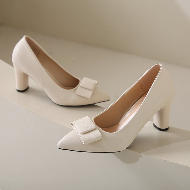 French High Heels Pointed Toe Shallow Mouth Fashion Shoes New 2024 Spring and Autumn Round Heel 8cm Fairy Style Single Shoes Size 45