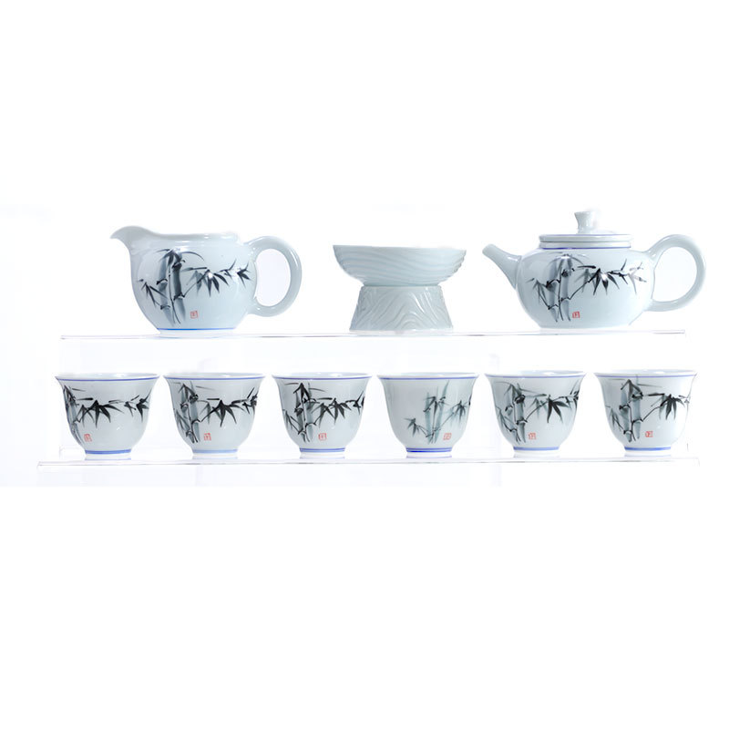 손으로 그린 차 세트 세트 섹션 높은 커버 그릇