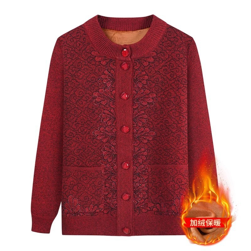 Source Factory Grandma Cardigan Knitwear Middle-Aged and Elderly Tops Mother's Clothing Elderly Autumn and Winter Women's Outwear Old Lady's Knitted Knitwear