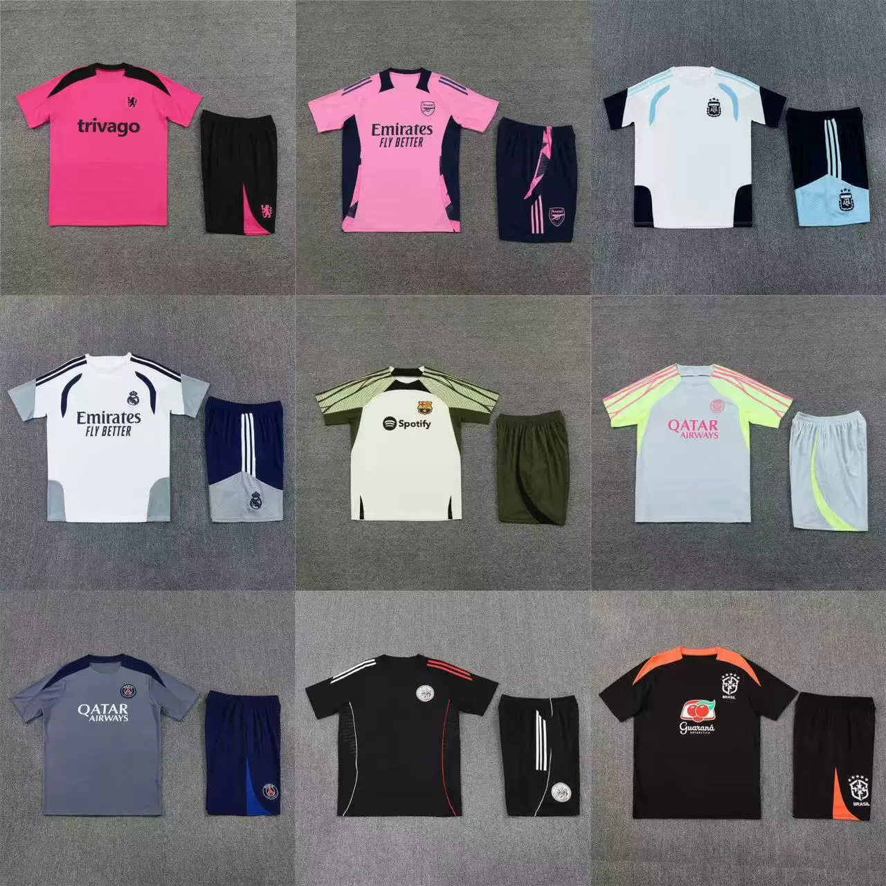 Оптовая продажа летних тренировочных комплектов с коротким рукавом для взрослых: Париж, Реал Мадрид, Арсенал, Челси, Барселона, Аякс