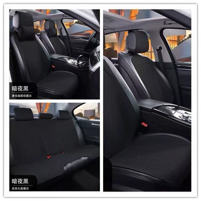 Four Seasons Pad – for Mainstream 5-Seater Cars - midnight-black-full-set-for-5-seater-vehicles-2-neck-pillows-5-headrest-covers-seat-cushion