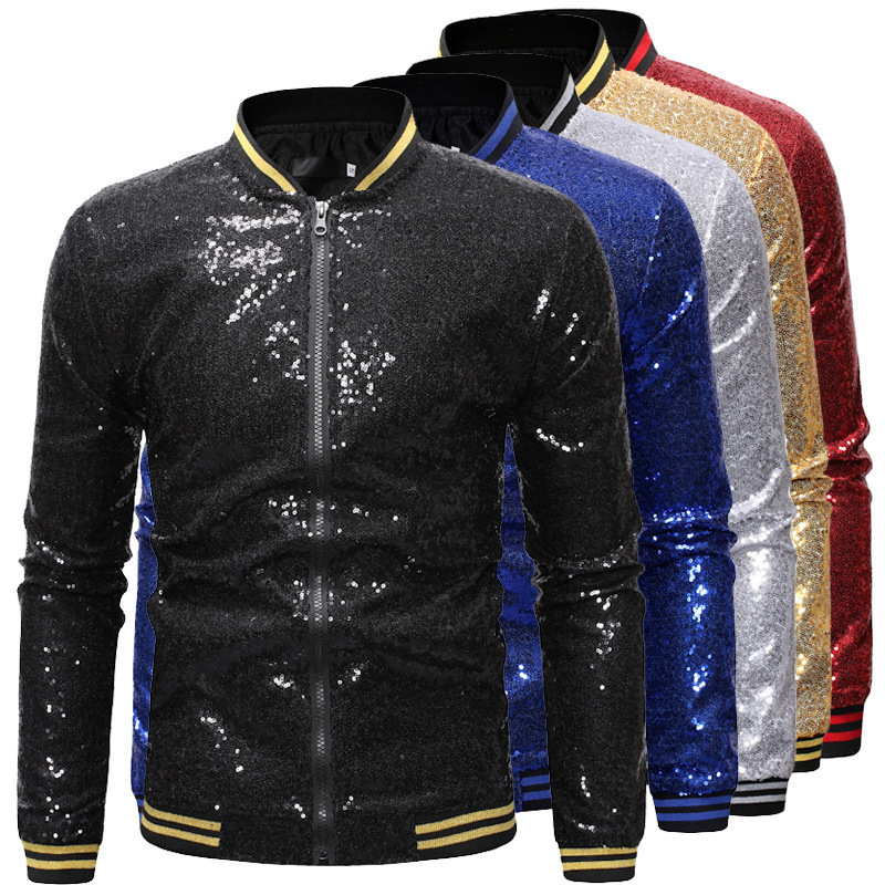 Foreign Trade Men's Large Size AliExpress Loose Sequin Dance Suit Zipper Cardigan Jacket Jacket Male JK23 Foreign Trade Men's Large Size AliExpress Loose Sequin Dance Suit Zipper Cardigan Jacket Jacket Male JK23