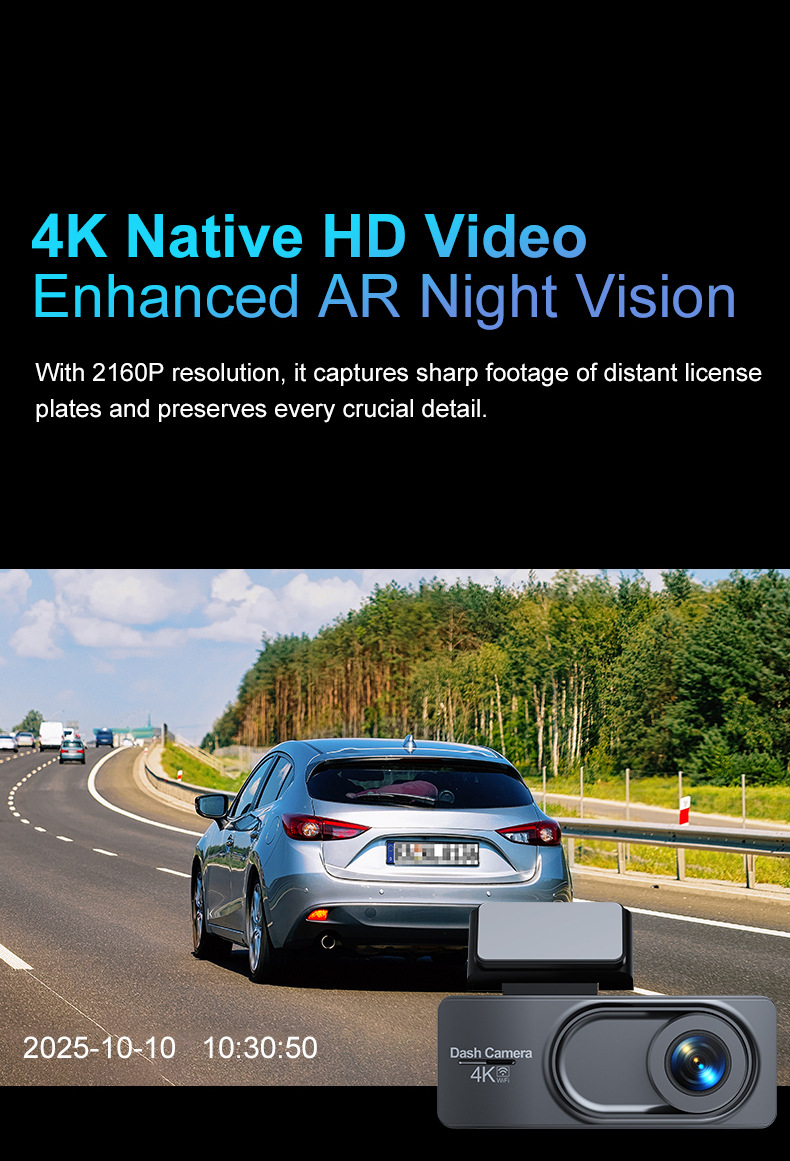 Cross-Border New Product Driving Recorder Hd 4K Front and Rear Dual Recording Mobile Phone Interconnection Gps Driving Track Car 5Gwifi