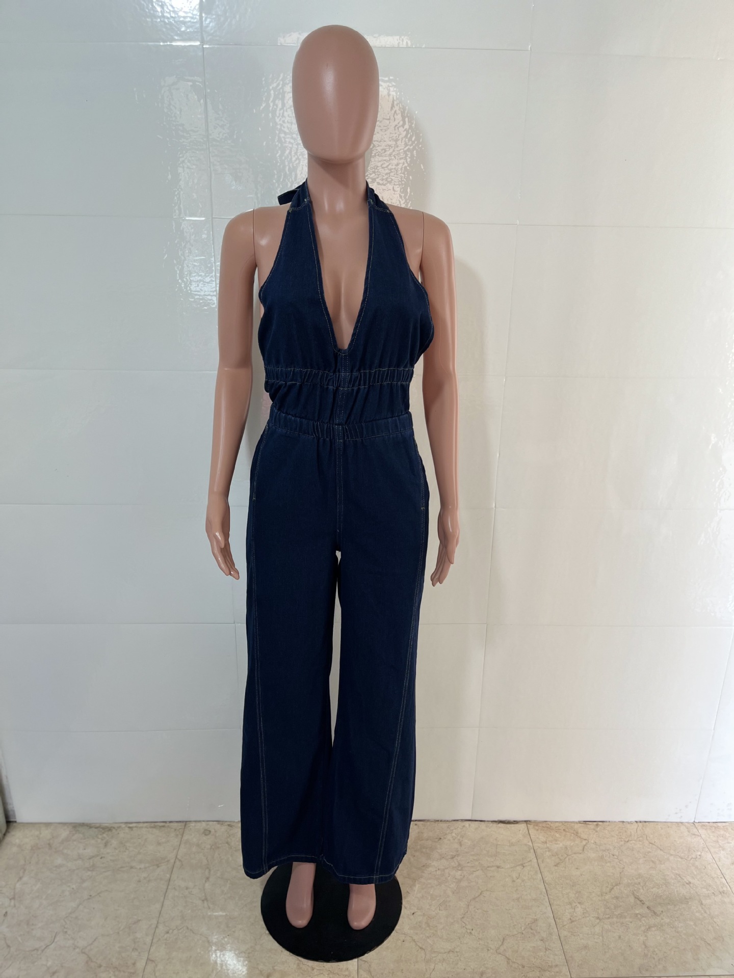 Slim Waist Washed Denim Jumpsuit Sleeveless Overall For Women American Style Straight Loose Fit_ecoleips.com