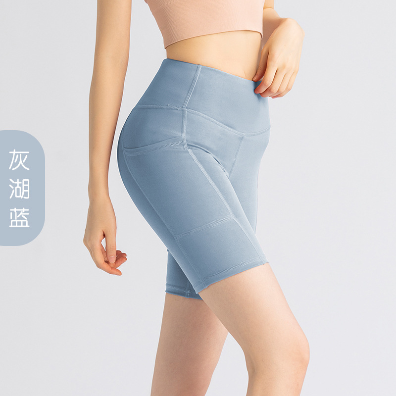 Juyitang medias deportivas pantalones cortos de bolsillo lateral de malla de verano para mujer ciclismo fitness pantalones de yoga para correr de secado rápido
