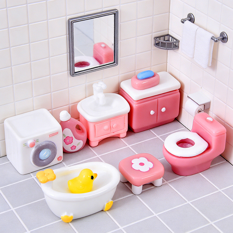 Creative Pink Bathroom Furniture, Handmade DIY Dollhouse Accessories, Decorations, Desktop Home Office Decorations