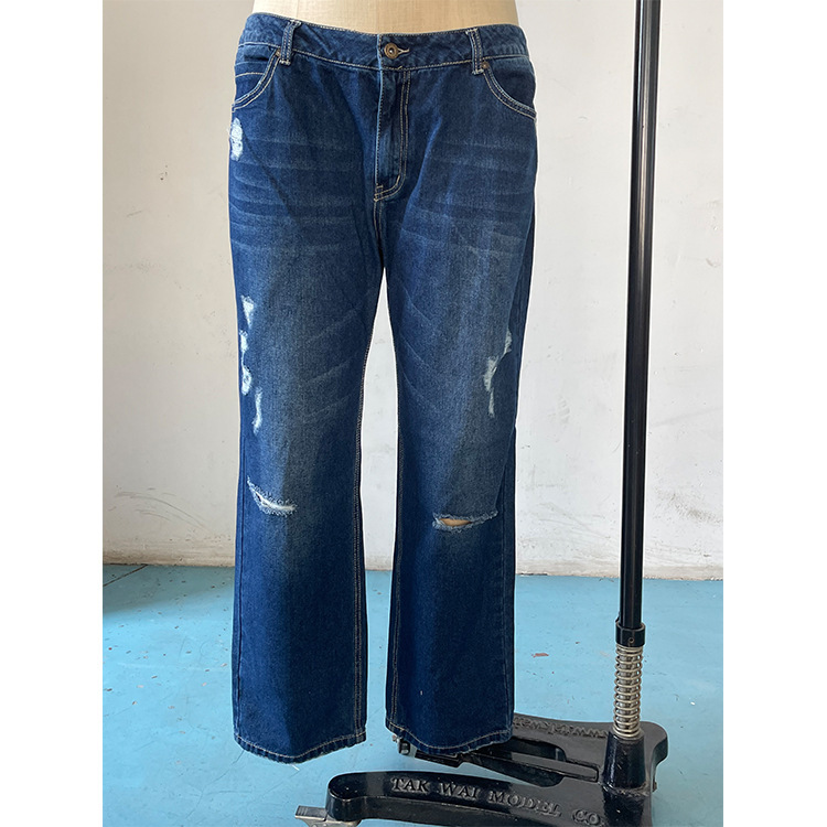 Cross-Border Foreign Trade Women's Denim European And American Trend Mid-Waist Ripped Casual Straight Pants Factory_ecoleips.com