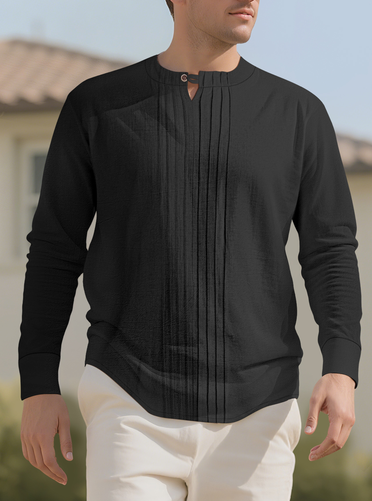 Europa y los Estados Unidos transfronterizos Amazon spot cuello redondo de manga larga hombre primavera otoño y verano camisa de algodón suelta