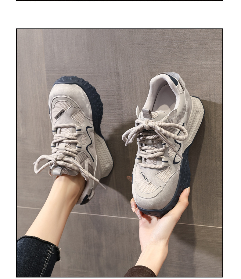 Giày sneaker nữ đế dày tăng chiều cao lưới thoáng khí phong cách thể thao — màu be chi tiết 12