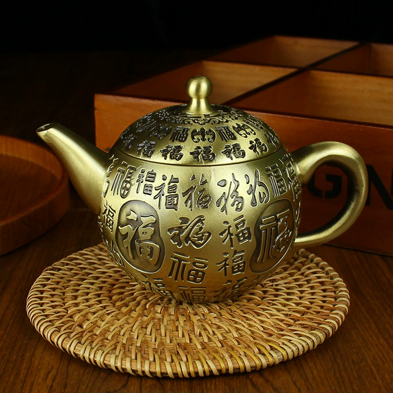 Латунный чайник, медный чайный сервиз с аксессуарами