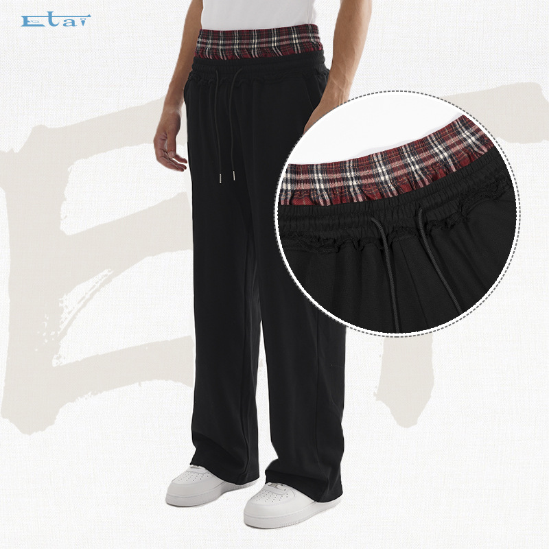 ETAI Hombre| Marca de moda de color contrastante de doble cintura cabeza de pierna amplia pantalones de abrigo ajustable doble cintura elástica cabeza de abrigo casual image 4
