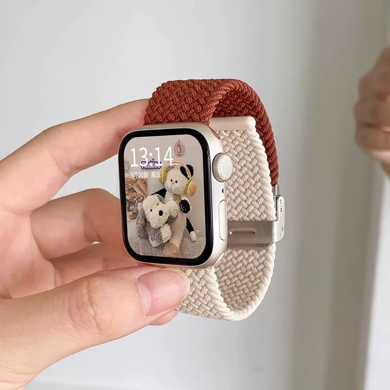 Магнитная застежка, ремешок для Apple Watch/iWatch (подходит для Apple Watch Series 9/10), летний нейлоновый плетёный ремешок