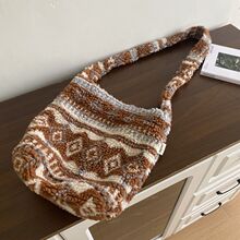 新款毛绒费尔岛风毛毛绒冬季斜跨大包大容量包包女士单肩女包