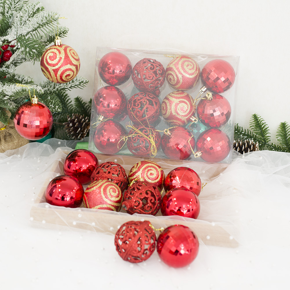 圣诞彩绘球盒装树挂件彩球吊饰商场酒店彩球装饰道具节礼盒装7cm|ms