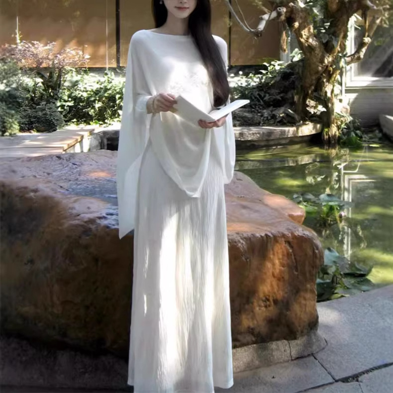 New Chinese-Style Set for Women: Zen-Inspired, Cool and Gentle Style, White Spaghetti Strap Dress, Loose Cover-Up, National Style Two-Piece Set New Chinese-Style Set for Women: Zen-Inspired, Cool and Gentle Style, White Spaghetti Strap Dress, Loose Cover-Up, National Style Two-Piece Set