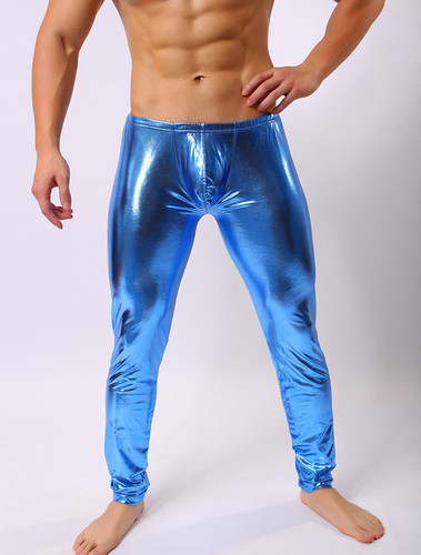 New European and American men's briefs low waist sexy silky nylon imitated patent leather long pants body-shaping pants 