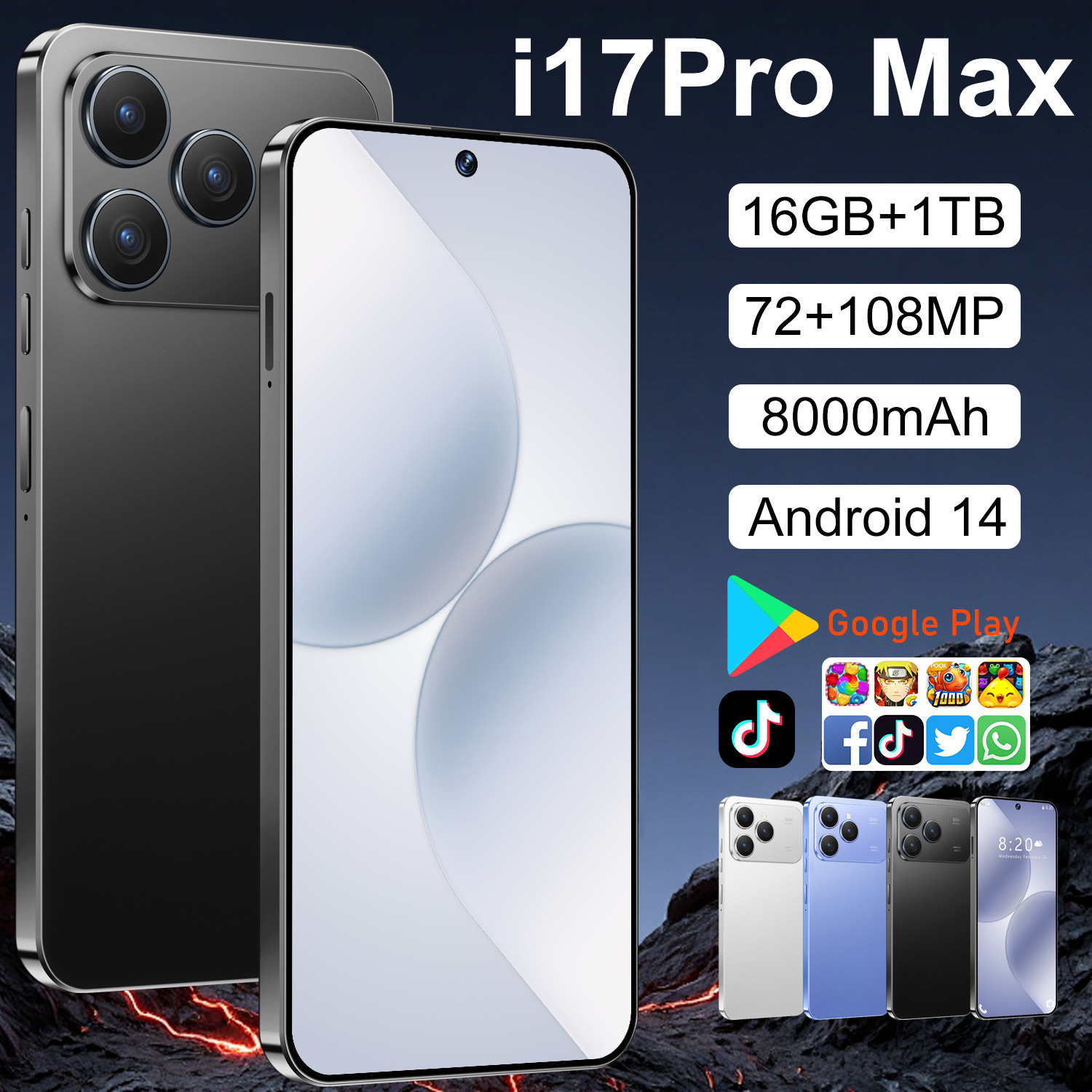 Nuevo I17 Pro Max transfronterizo bajo precio spot 16 + 1TB todo en uno pantalla grande venta caliente teléfono inteligente de comercio exterior