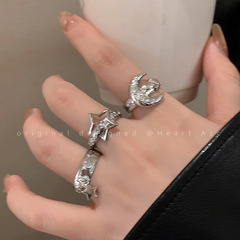 Cold and indifferent starry moon ring for women, fashionable and personalized high-end sense, niche design, light luxury open finger ring