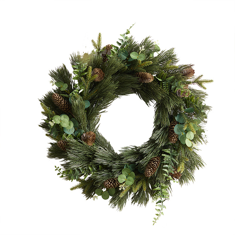 Nuevas decoraciones de Navidad transfronterizas de corona de flores de pe varilla puerta colgante de pared ventanas de diseño de props de disparo