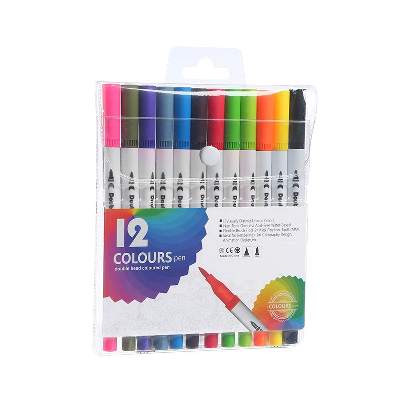 Watercolour Art Marker Set (Qidian) Double-Ended Brush & Crayon Liner, Washable, 12–120 colors