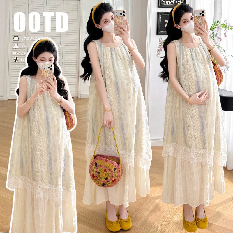 2026 New Summer Maternity Wear Korean Style Spliced Chiffon Dress Fake Two-Piece Maternity Long Dress 2026 New Summer Maternity Wear Korean Style Spliced Chiffon Dress Fake Two-Piece Maternity Long Dress