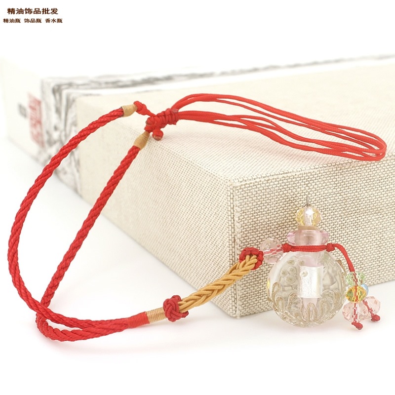 精油饰品网透明扁圆大巴洛克精油瓶配大红缨诺绳项链3.jpg