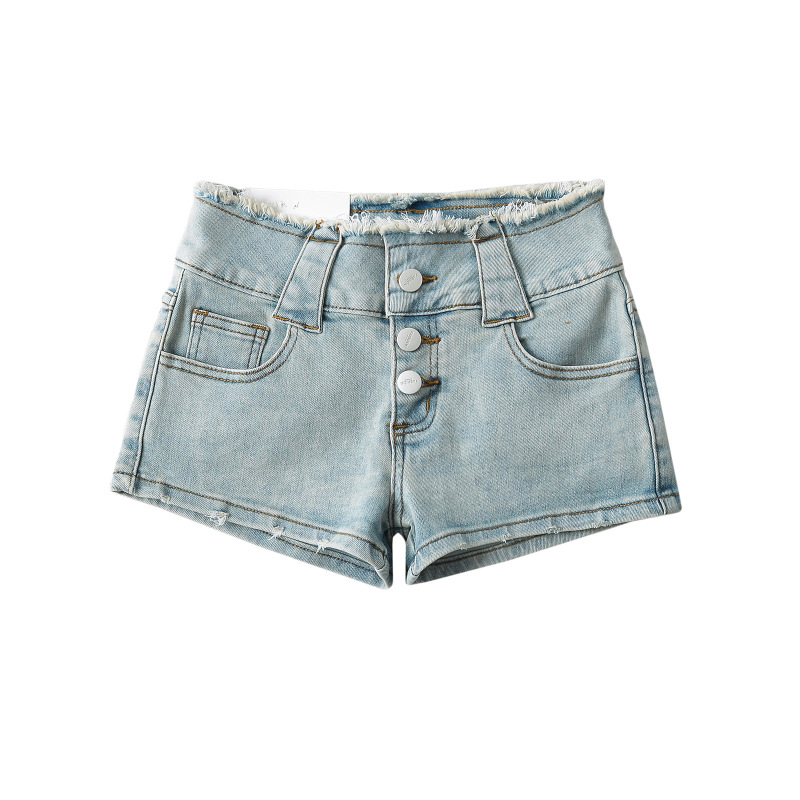 European and American Summer Spice Girls Low Waist Multi-button Fur Edge Denim Shorts Washed Ultra Short Vintage Hot Pants Long Leg Tight Pants European and American Summer Spice Girls Low Waist Multi-button Fur Edge Denim Shorts Washed Ultra Short Vintage Hot Pants Long Leg Tight Pants