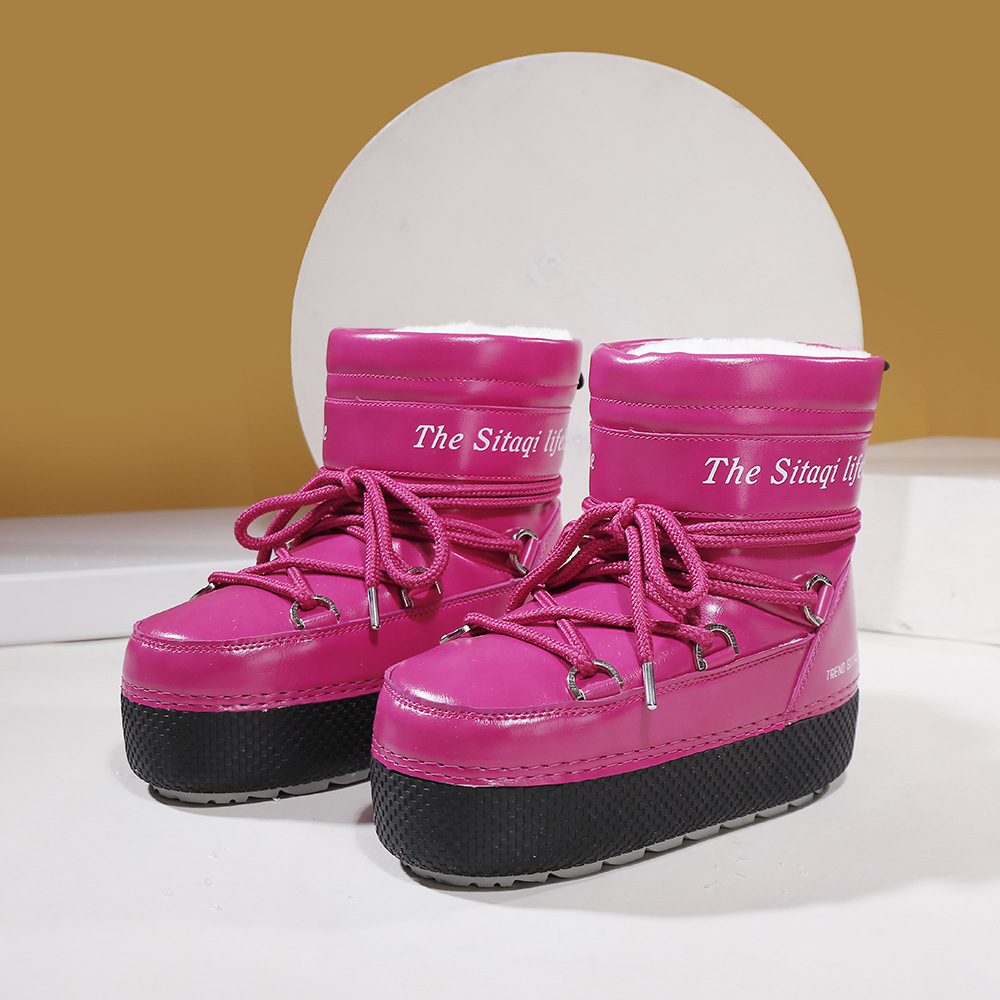 Inventario personalizado multi-color brillante padres niños niños hombres y mujeres nieve gruesa base espacio luna botas gruesas impermeables antideslizantes y cálidas