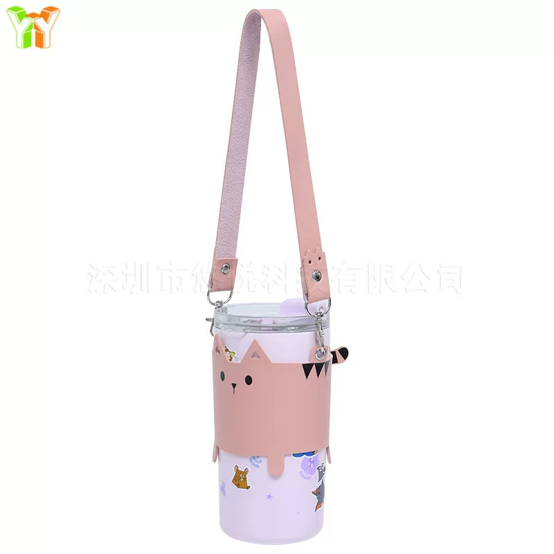 Cute coffee handheld milk tea, linen bag