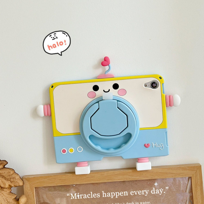 Cartoon Robot Suitable for Apple iPad Protective Case Silicone Air5/4 Kidsren Pro11 Rotating Stand Mini5