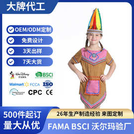 儿童印第安风格 cos 套装民族风刺绣连衣裙带羽毛头饰派对演出服