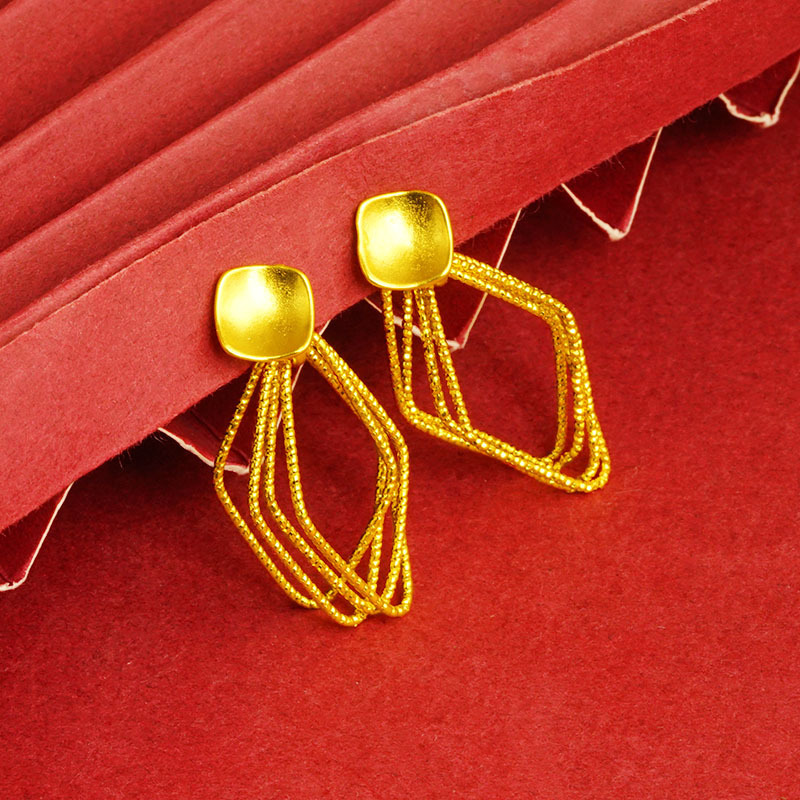 Pendientes de camelia de estilo antiguo Pendientes de verano de alta calidad para niñas con borlas Pendientes de oro de arena vietnamita que no se desvanecen durante mucho tiempo