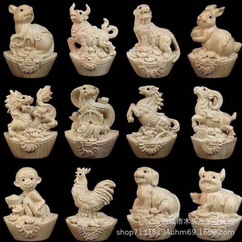 桃木雕刻十二生肖木雕工艺品摆件手把件鼠牛虎兔龙蛇马羊猴鸡狗猪|undefined