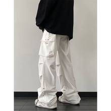 美拉德个性白色工装裤男韩版潮牌高街嘻哈机能冲锋裤休闲运动裤子