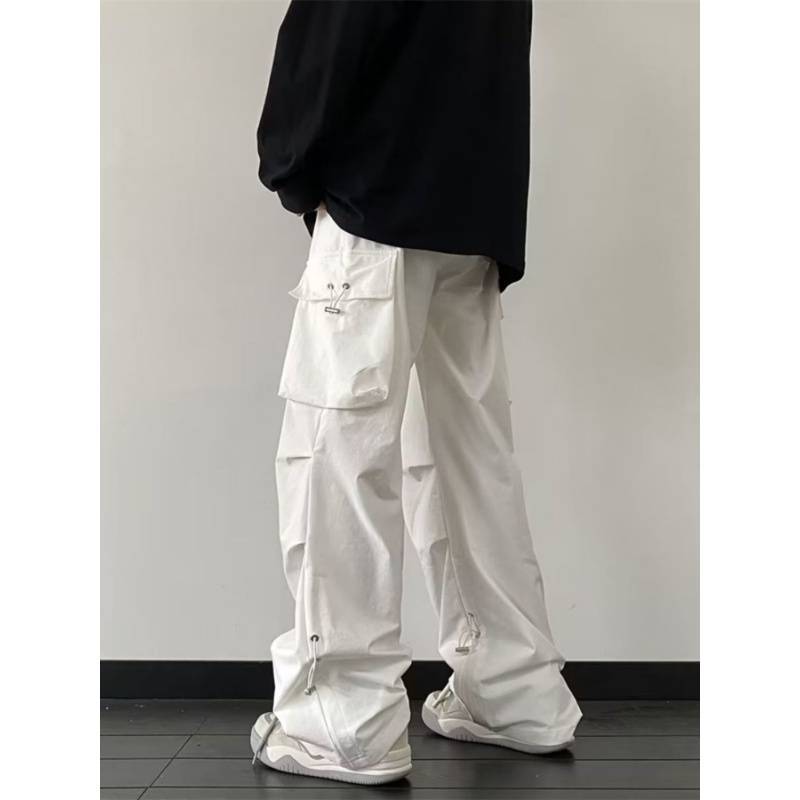 美拉德个性白色工装裤男韩版潮牌高街嘻哈机能冲锋裤休闲运动裤子