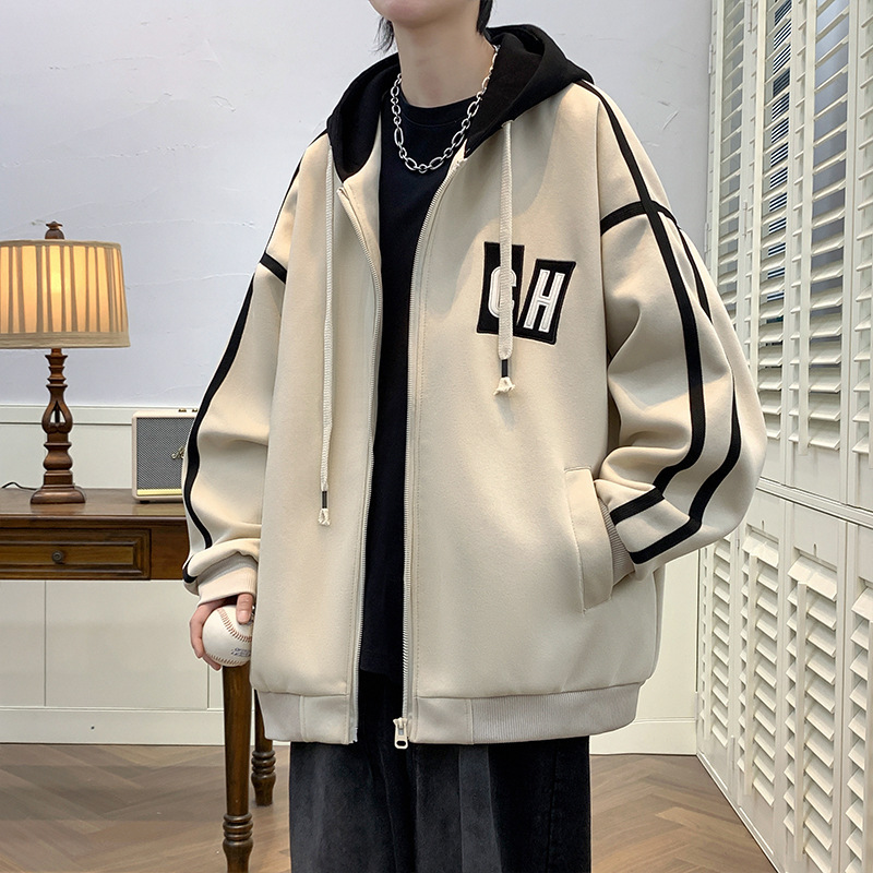 外贸批发连帽棒球服外套男冬季潮牌宽松休闲夹克大码开衫加绒卫衣|undefined
