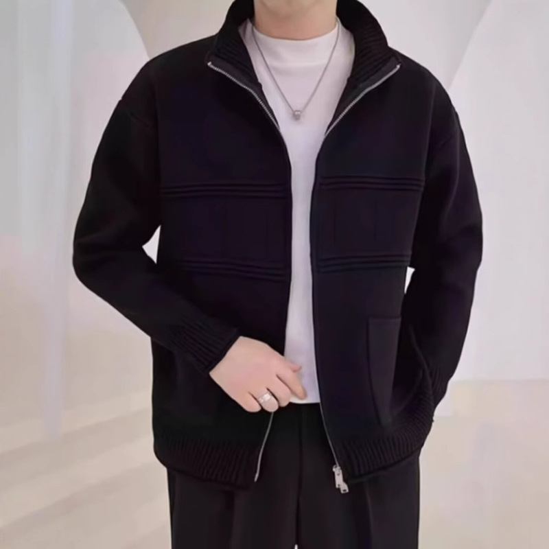 2024 Winter Cardigan Curled Sweater Men's Jacket Simple All-match Trendy Brand Set Collar Loose Sweater Men's Top