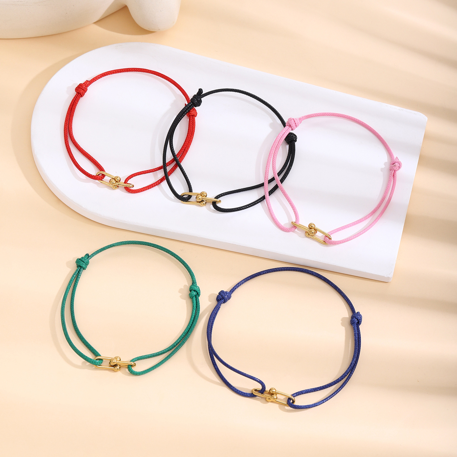 Cross-Border European and American Fashion New Stainless Steel Horseshoe Buckle Hand-Woven Simple Couple Bracelets Men's and Women's Jewelry Wholesale