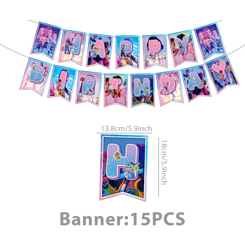 动画K-POP猎魔女团主题生日派对布置拉旗纸盘纸杯纸巾气球用品|undefined