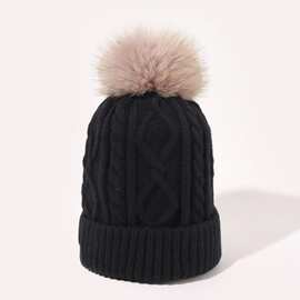 冬季时尚针织帽可定制多色图案弹力加密提花毛球针织帽子厂家定制